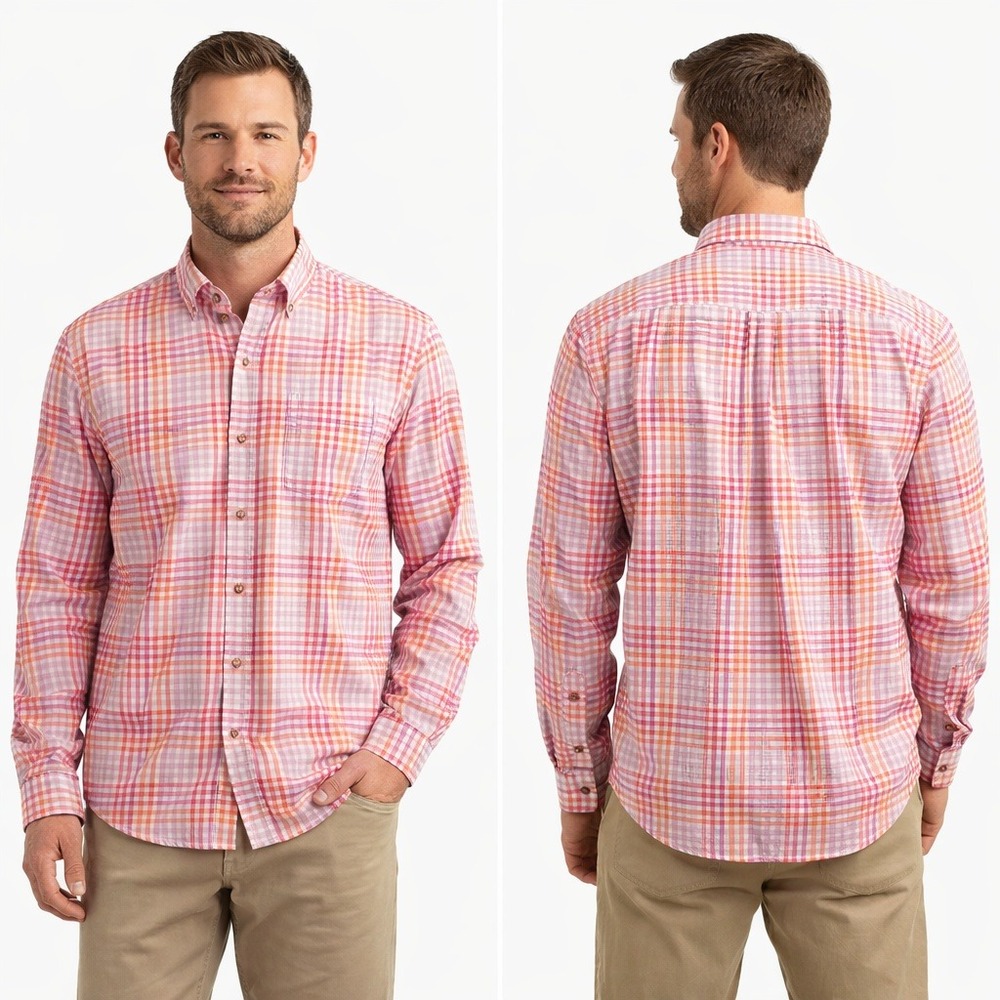 Johnnie-O Top Shelf Shula Nantucket Plaid Cotton Button Down Shirt Mens Large